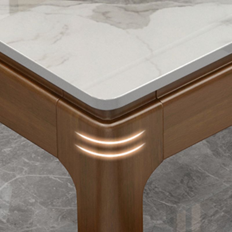 Mesa de comedor de piedra gris rectangular moderna con 4 patas de madera de goma