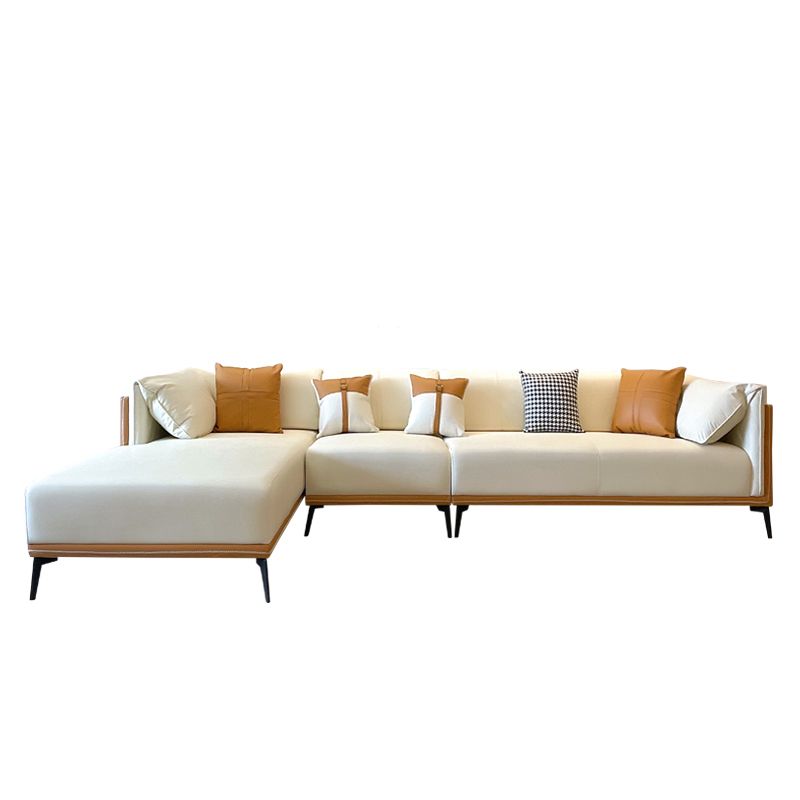 Modern Faux Leather Pillow Top Arm Sofa/Sectional Pillowed Back Cushions for Living Room Clearhalo 'furn' 'furn_sectionals' 'Furniture' 'furniture_sectionals' 'kitchen' 'kitchen_sectionals' 'Living Room Furniture' 'Sectionals' 1200x1200_fe29c48d-52b3-4220-8bb5-57b9bad0c456