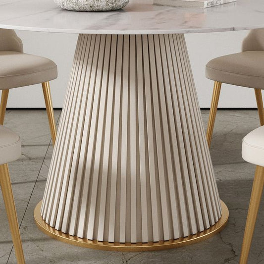 Round Sintered Stone White Dining Table Simplicity Pedestal Table for Dining Room