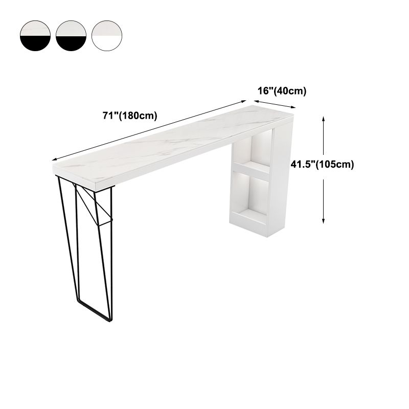 Industrial White Wood Bar Dining Table Stone Top Rectangle Indoor Bistro Table with Shelf Clearhalo 'Bar Furniture' 'Bar Tables' 'bar_tables' 'furn' 'furn_bar_tables' 'Furniture' 'furniture_bar_tables' 'Kitchen & Dining Furniture' 1200x1200_fe2ae76e-486e-4aab-98c8-b2f55d984151