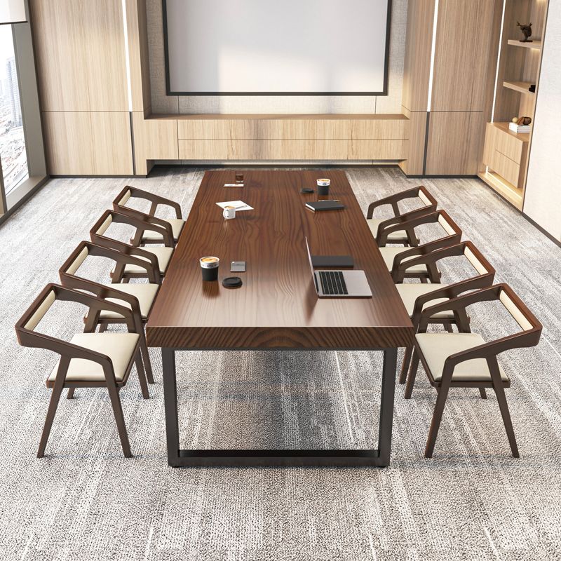 Escritorio de oficina rectangular industrial escritorio de escritura de madera maciza con patas de metal