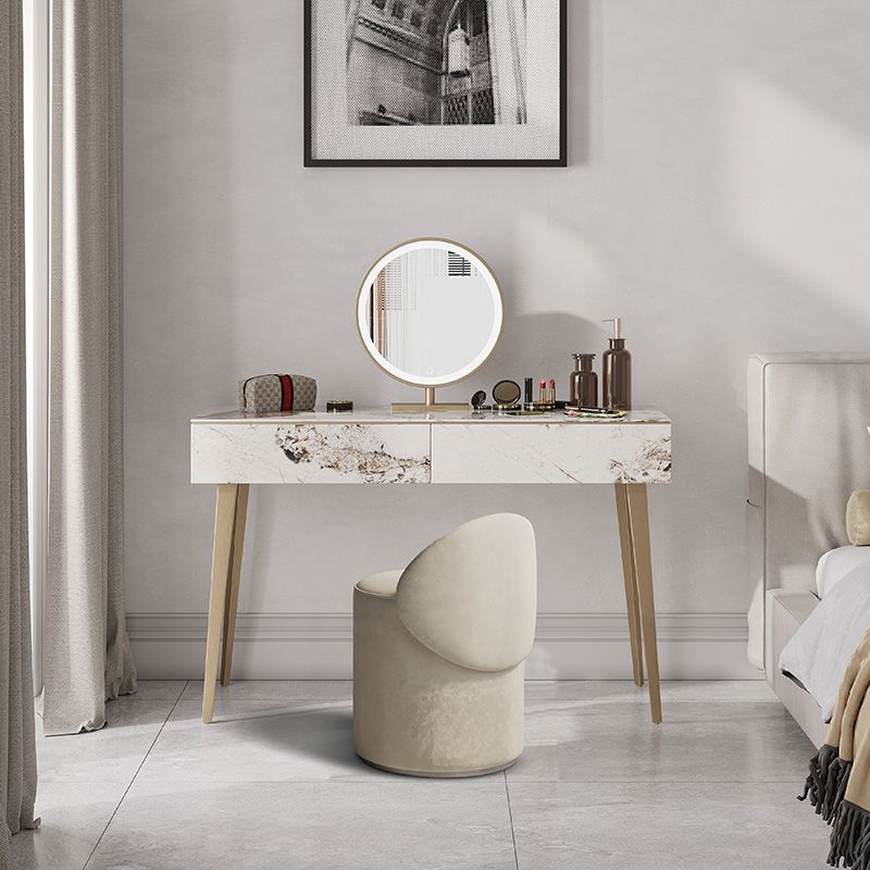 2 Drawers Makeup Table with Stool Stone Vanity Desk for Women - 15.75" D