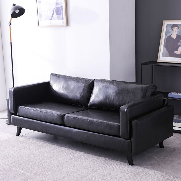 Leather Pillow Back Sofa Square Arm Apartment Seating for Living Room