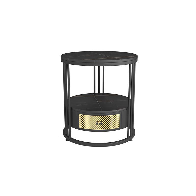 Mid-Century Modern Stone Top Metal Frame Sofa Side Table with Storage Clearhalo 'Coffee & Accent Tables' 'End & Side Tables' 'end_side_table' 'end_side_tables' 'furn' 'furn_end_side_tables' 'Furniture' 'furniture_end_side_table' 'Living Room Furniture' 1200x1200_fe2de1f5-7cb3-4a7f-9f9f-d3256c22c601