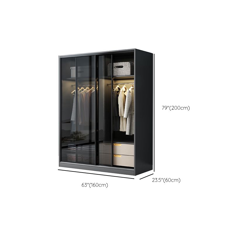 Schwarzer Kleiderschrank, zeitgenössischer Glas-Kleiderschrank für Zuhause