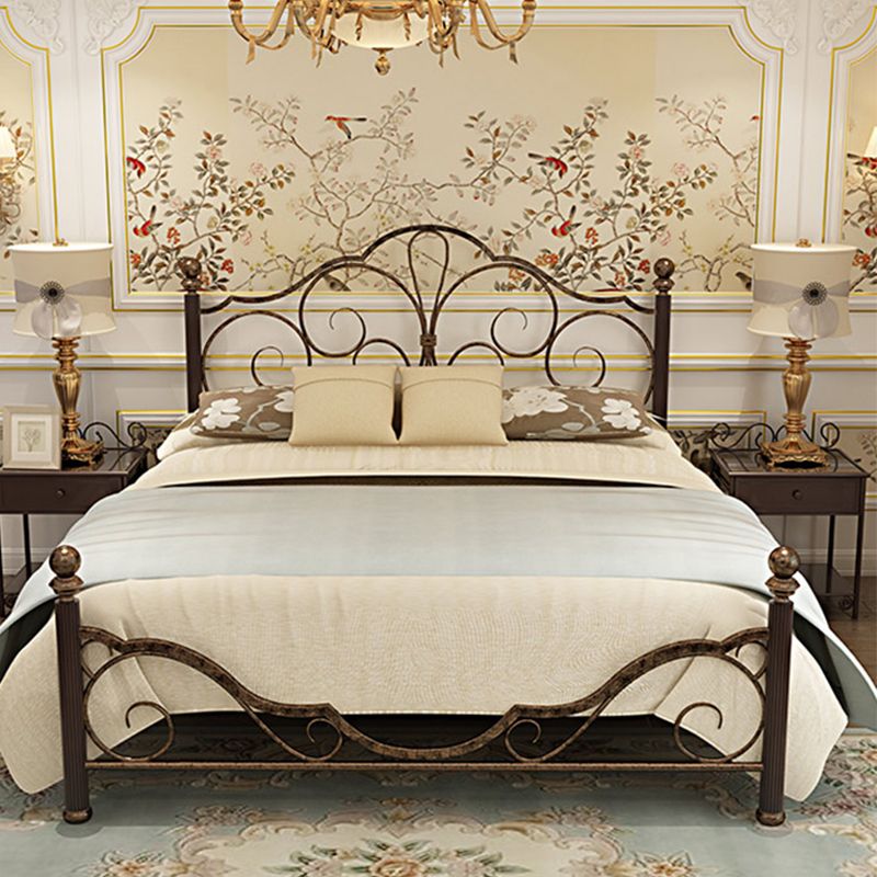 Industrial Open-Frame Bed Retro Metallic Low Profile Bed Frame with Headboard