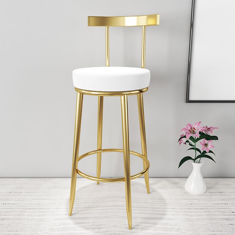 Fabric Round Seat Bar Stools Low Back Gold Iron Base Barstool for Home