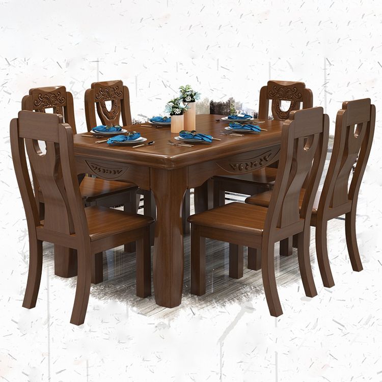Traditional Style Rectangular Dining RoomTable Set for 6 with Parson Chairs Walnut Dining Set Clearhalo 'Dining Room Sets' 'Dining Tables & Seating' 'dining_room_set' 'furn' 'furn_dining_room_set' 'Furniture' 'furniture_dining_room_set' 'Kitchen & Dining Furniture' 'kitchen&dining_furn' 'kitchen' 1200x1200_fe376009-2ab9-48f9-b385-6048039ddb3c