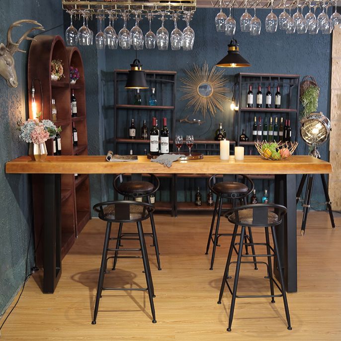 Modern Rectangle Counter Height Table Solid Wood and Metal Counter Wine Table Clearhalo 'Bar Furniture' 'Bar Tables' 'bar_tables' 'furn' 'furn_bar_tables' 'Furniture' 'Kitchen & Dining Furniture' 1200x1200_fe378f93-98c1-4fde-bbc7-8fbae7866c9f
