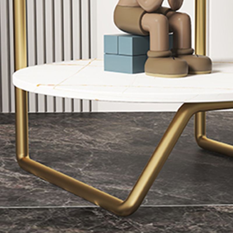 Modern Metal C Side Table Round Slate Side End Table with Shelf