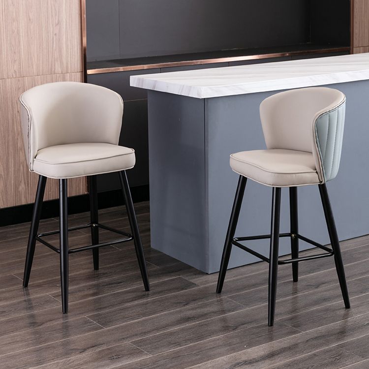 Contemporary Metal Upholstered Barstool Indoor Bar Stool with Iron Legs and Low Back Clearhalo 'Bar Furniture' 'Bar Stools' 'bar_stools' 'furn' 'furn_bar_stools' 'furniture_bar_stools' 'Kitchen & Dining Furniture' 'kitchen&dining_furn' 'kitchen' 'kitchen_furn' Furniture' 1200x1200_fe3b2c8e-19bb-4294-a57b-feb4316a604a