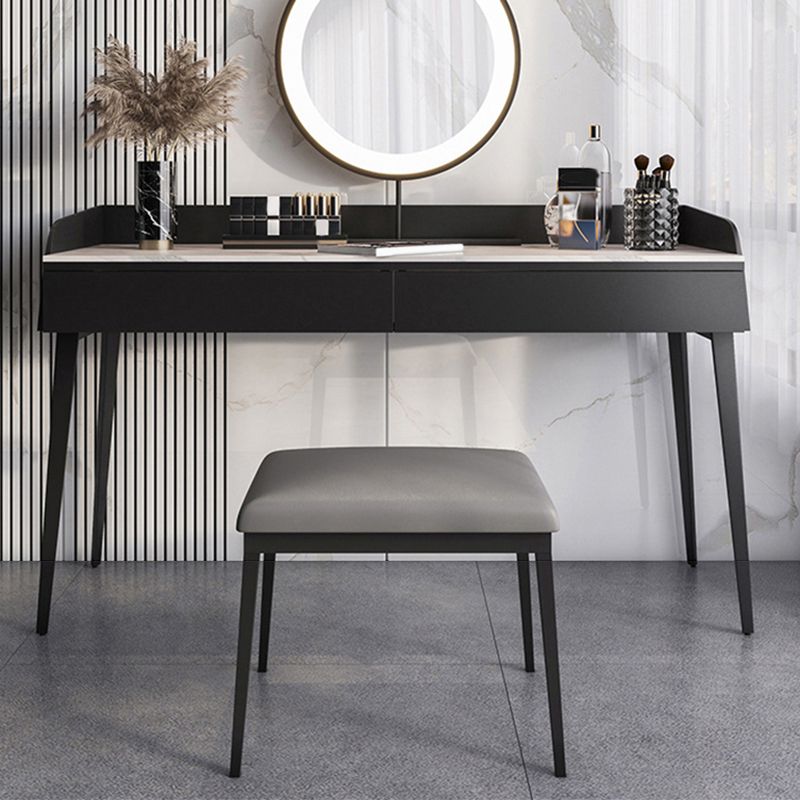 Contemporáneo de tocador de piedra Set 2 Cajones de almacenamiento con taburetes - 33.46 "H