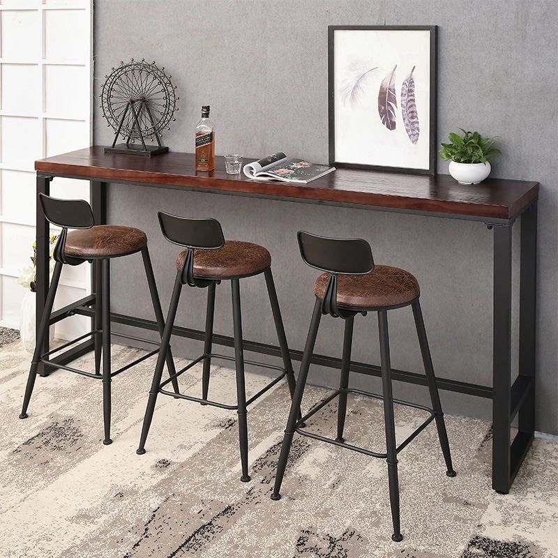 Pine Wood Bar Dining Table Brown Industrial Bar Table with Trestle Base in Black Clearhalo 'Bar Furniture' 'Bar Tables' 'bar_tables' 'furn' 'furn_bar_tables' 'Furniture' 'furniture_bar_tables' 'Kitchen & Dining Furniture' 1200x1200_fe3c4099-31d1-4f53-a678-bd6503af8b87