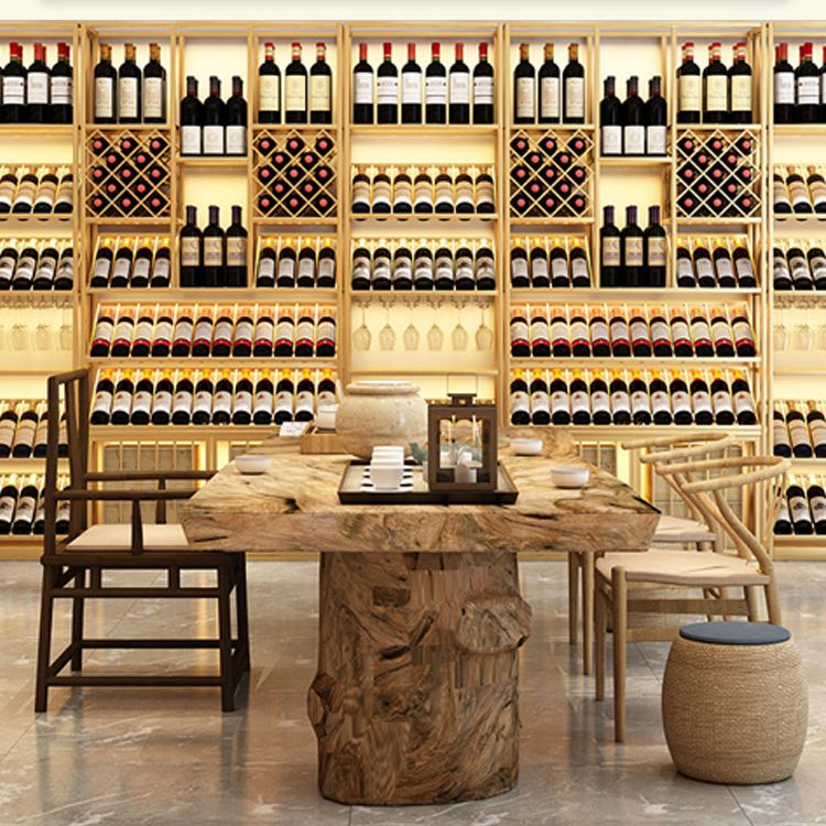 ワイナリー用の豪華なアイアンワインボトルホルダーLEDストリップフロアボトルラック