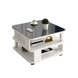 Nordic Glass Top Coffee Table Square Cocktail Table with Caster