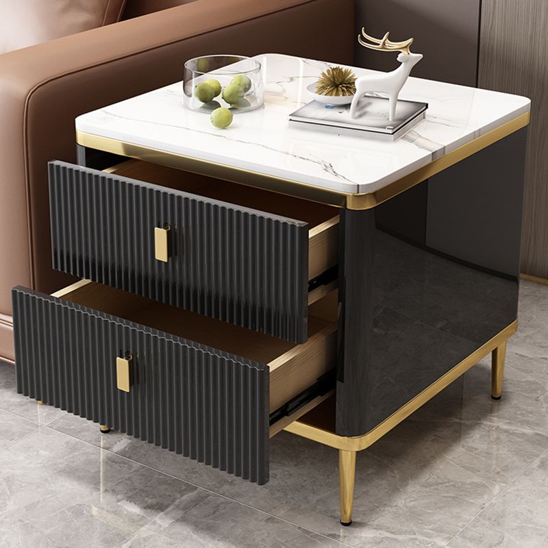 23,6 "hoher moderner Seitentisch Holz 4 Beine rechteckige Faux Marmor Top End Table