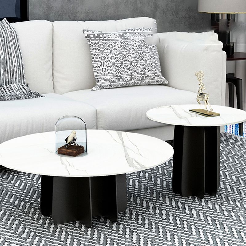 Modern Style White Slate & Grey Glass Top Iron Craft Round Coffee Table Clearhalo 'Coffee & Accent Tables' 'Coffee Tables' 'coffee_tables' 'furn' 'furn_coffee_tables' 'Furniture' 'Living Room Furniture' 1200x1200_fe4895ca-a129-416e-9032-4816f4fac78d