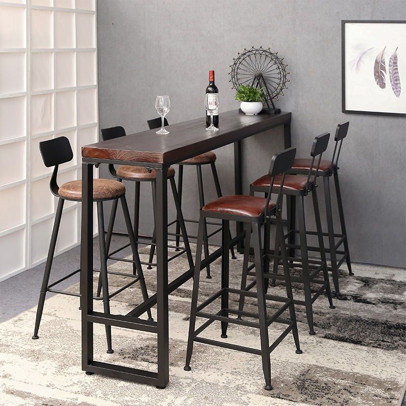 Contemporary Rectangle Bar Dining Table Indoor Wood Bar Table with Iron Base Clearhalo 'Bar Furniture' 'Bar Tables' 'bar_tables' 'furn' 'furn_bar_tables' 'Furniture' 'furniture_bar_tables' 'Kitchen & Dining Furniture' 'kitchen&dining_furn' 'kitchen' 1200x1200_fe49aa65-001e-4544-909e-5ba88bf5d42a