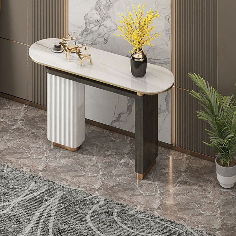 Oval Shape Contemporary Console Table Stone Console Sofa Table in Black and White