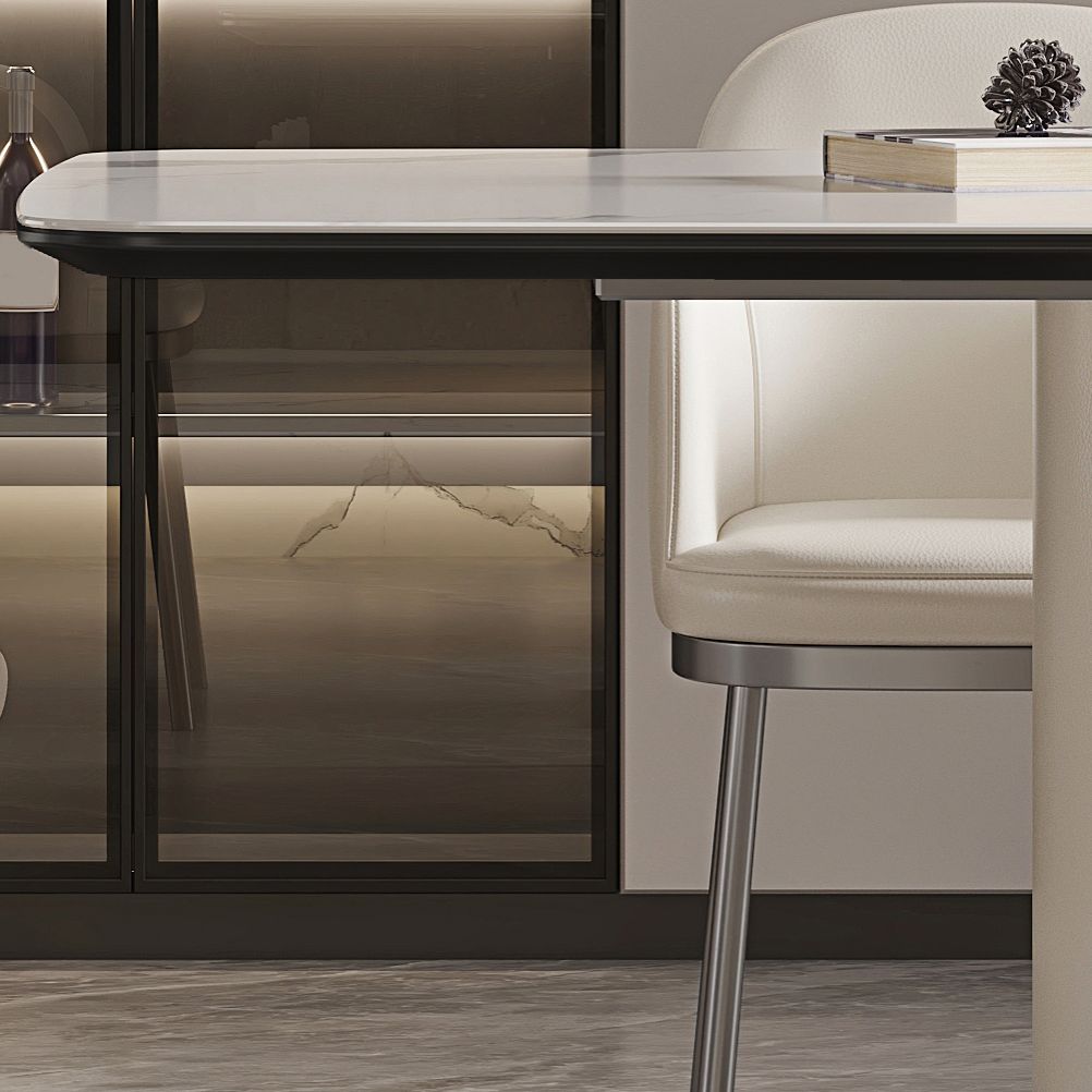 コンテンポラリーホワイトストーンダイニングセット1/4/7ピースアームチェア付きダイニングテーブルセット