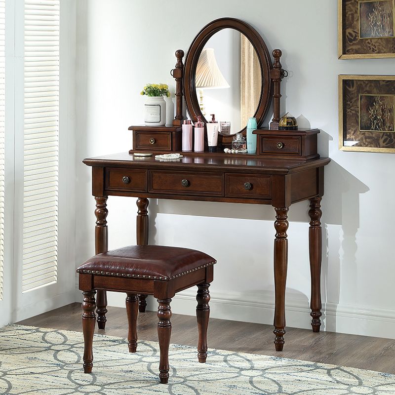 Traditional Wooden Make-up Vanity in Brown/black/white for Bedroom