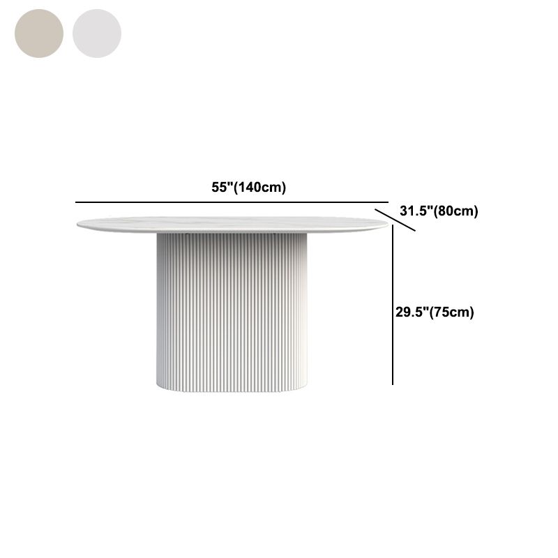 Oval Stone Top Dining Table Simple White Base Dining Table for Living Room