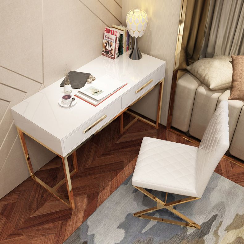 Black and White Writing Desk Stainless Steel and Artificial Wood Office Desk with Drawers Clearhalo 'furn' 'furn_office_desk' 'Furniture' 'Office Desks' 'Office Furniture' 'office_desk' 1200x1200_fe5297d3-17f4-48d0-ba4d-f6e2462f6400