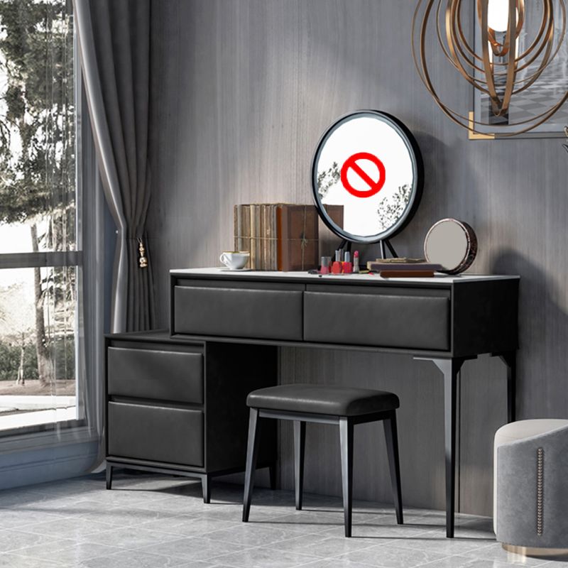 Contemporary 4 Drawers Stone Dresser, 31.5" High Vanity Set with Stool