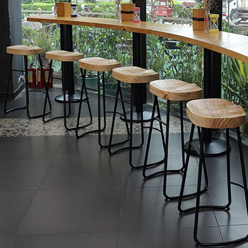 Industrial Saddle Seat Counter and Bar Stool Wood and Metal Backless Bar Stool