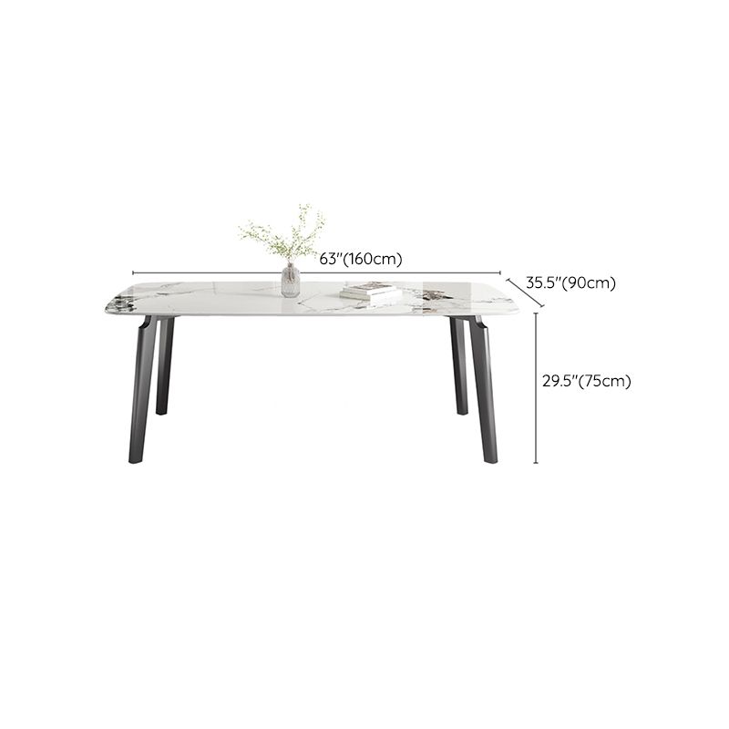 White Modern Rectangular Stone Dining Table with Stainless Steel Base Clearhalo 'Dining Tables & Seating' 'Dining Tables' 'dining_table' 'furn' 'furn_dining_table' 'Furniture' 'Kitchen & Dining Furniture' 1200x1200_fe5d4599-0cc6-48b7-a9b7-9b10fda66bfc