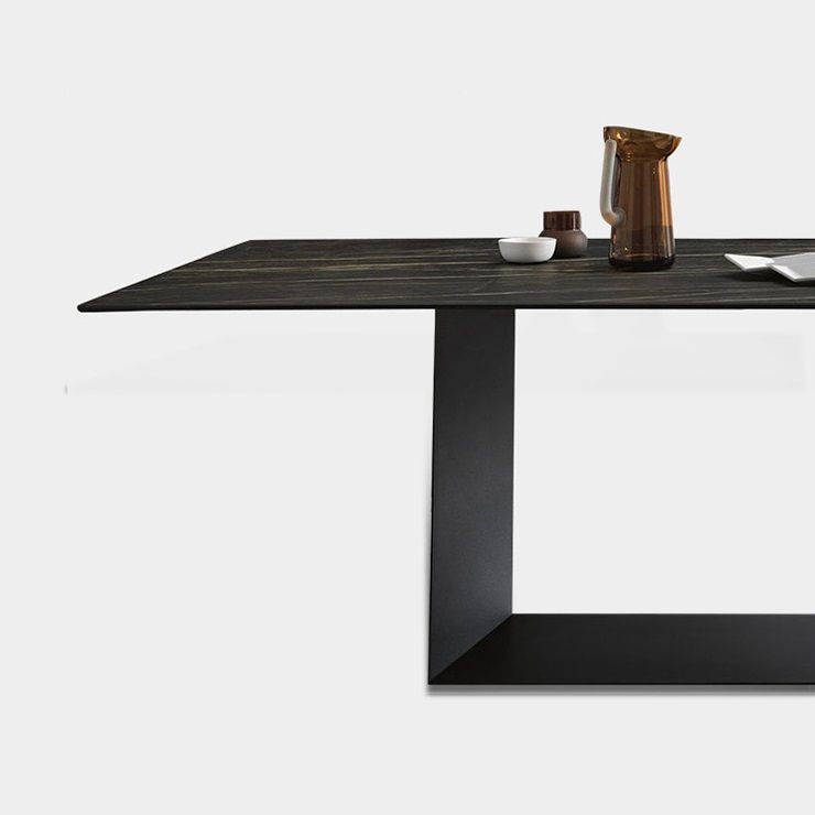 Sintered Stone Top Dining Table Industrial Kitchen Table with Black Metal Pedestal Clearhalo ' dining_table' 'Dining Tables & Seating' 'Dining Tables' 'furn' 'furn_dining_table' 'Furniture' 'furniture_dining_table' 'Kitchen & Dining Furniture' 'kitchen&dining_furn' 'kitchen' 'kitchen_dining_table' 1200x1200_fe5ee211-7f35-4939-85ea-53647cbdf627