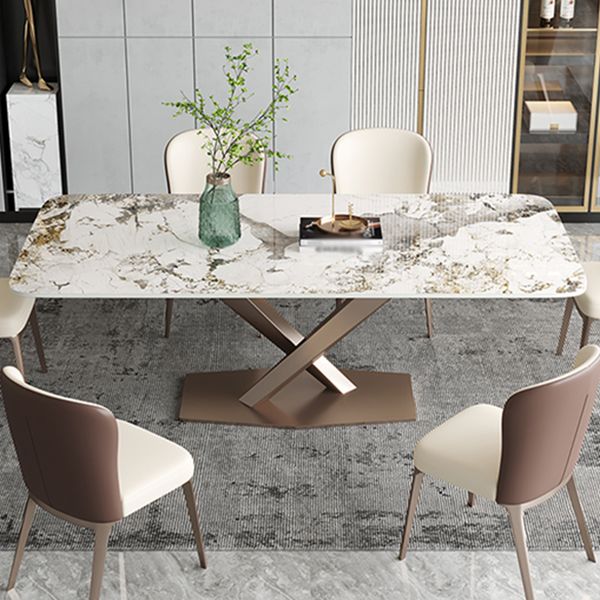 Metal Contemporary Rectangular Dining Table Sintered Stone Table for Dining Room and Kitchen Clearhalo ' dining_table' 'Dining Tables & Seating' 'Dining Tables' 'furn' 'furn_dining_table' 'Furniture' 'furniture_dining_table' 'Kitchen & Dining Furniture' 'kitchen&dining_furn' 'kitchen' 'kitchen_dining_table' 1200x1200_fe6066c0-3a9b-4526-836f-9f88aa1bc50a