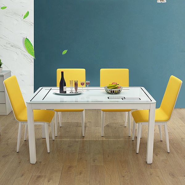 Modern White Glass Dining Table Rectangle Dining Table for Kitchen Clearhalo 'Dining Tables & Seating' 'Dining Tables' 'dining_table' 'furn' 'furn_dining_table' 'Furniture' 'Kitchen & Dining Furniture' 1200x1200_fe614727-e76c-42c5-9708-31f59816e8e6