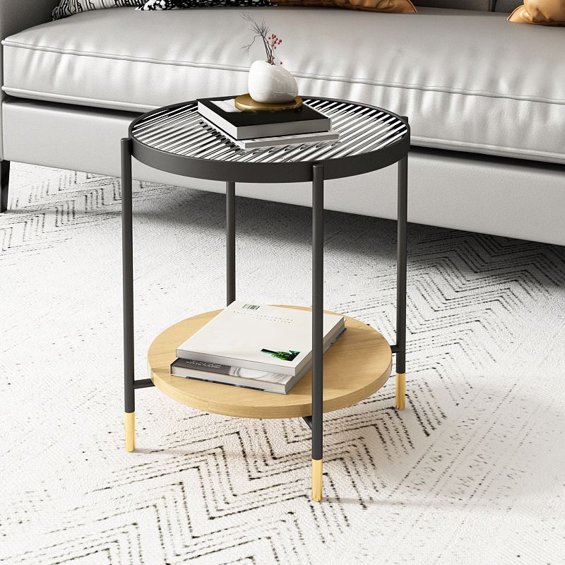 Modern 2 Piece Bunching Tables with Wooden Shelf and 4 Iron Legs Clearhalo 'Coffee & Accent Tables' 'Coffee Tables' 'coffee_tables' 'furn' 'furn_coffee_tables' 'Furniture' 'Living Room Furniture' 1200x1200_fe618330-b638-4572-9a13-eb7fdf66ecac