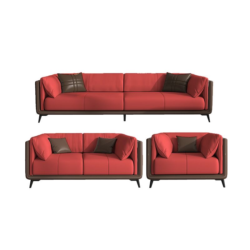 Genuine Leather Sofa Stationary Square Arm Seating for Living Room