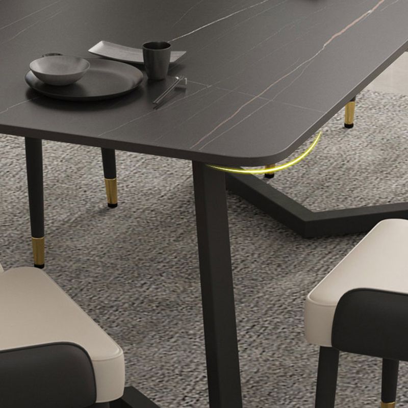 Modern Matte Finish Dining Table for Home Stone Top Dinette Table with Metal Sled Clearhalo 'Dining Tables & Seating' 'Dining Tables' 'dining_table' 'furn' 'furn_dining_table' 'Furniture' 'Kitchen & Dining Furniture' 1200x1200_fe66b1a5-69d9-4c56-815a-c619204c6d67
