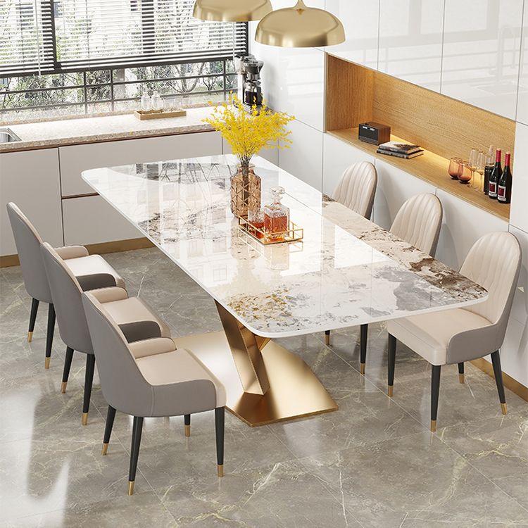 Luxury Sintered Stone Dining Table Rectangle White Top Table with Metal Pedestal Clearhalo ' dining_table' 'Dining Tables & Seating' 'Dining Tables' 'furn' 'furn_dining_table' 'Furniture' 'furniture_dining_table' 'Kitchen & Dining Furniture' 'kitchen&dining_furn' 'kitchen' 'kitchen_dining_table' 1200x1200_fe681f81-4521-42f1-8bb2-24ed3893fff0