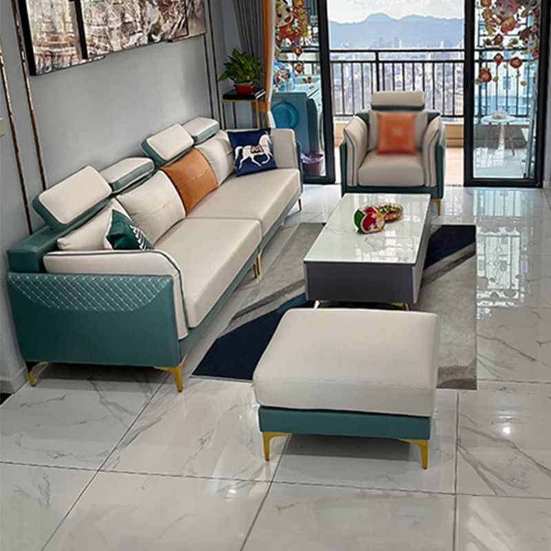 Stain-Resistant Faux Leather Sofa Living Room Green and Beige Couch with Flared Arms Clearhalo 'furn' 'furn_sofas' 'Furniture' 'furniture_sofas' 'Living Room Furniture' 'Sofa' 'sofas' 1200x1200_fe6885ef-87fc-4592-a2fe-ed1156d97794