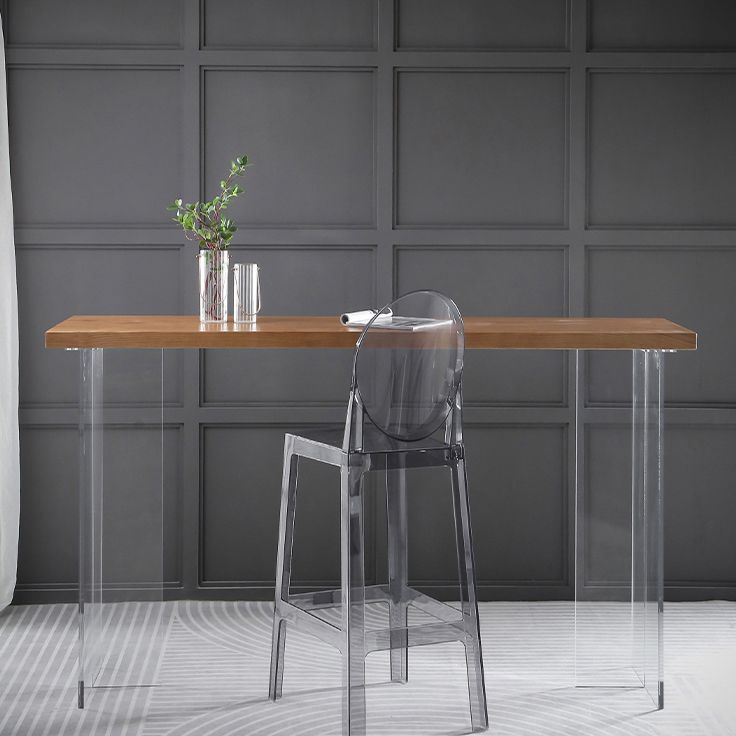 Table de bar moderne en acrylique et bois, table à hauteur de bar à double piédestal pour le salon