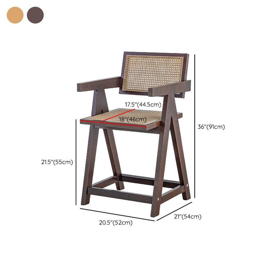 Contemporary Low Back Solid Wood Armed Bar Stool with Footrest