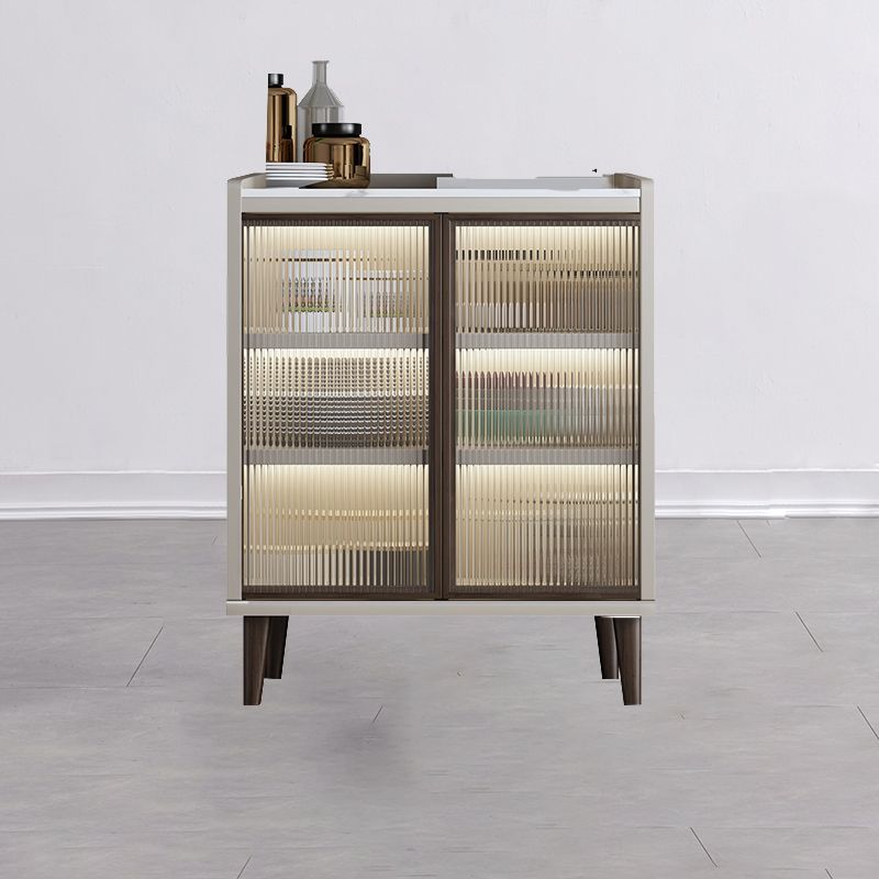 Sideboard di vetro contemporanea in pietra e sideboard in legno in noce e bianco