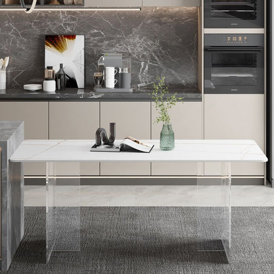 Modern Style Dining Table Rectangle Sintered Stone Dining Table with Acrylic Base