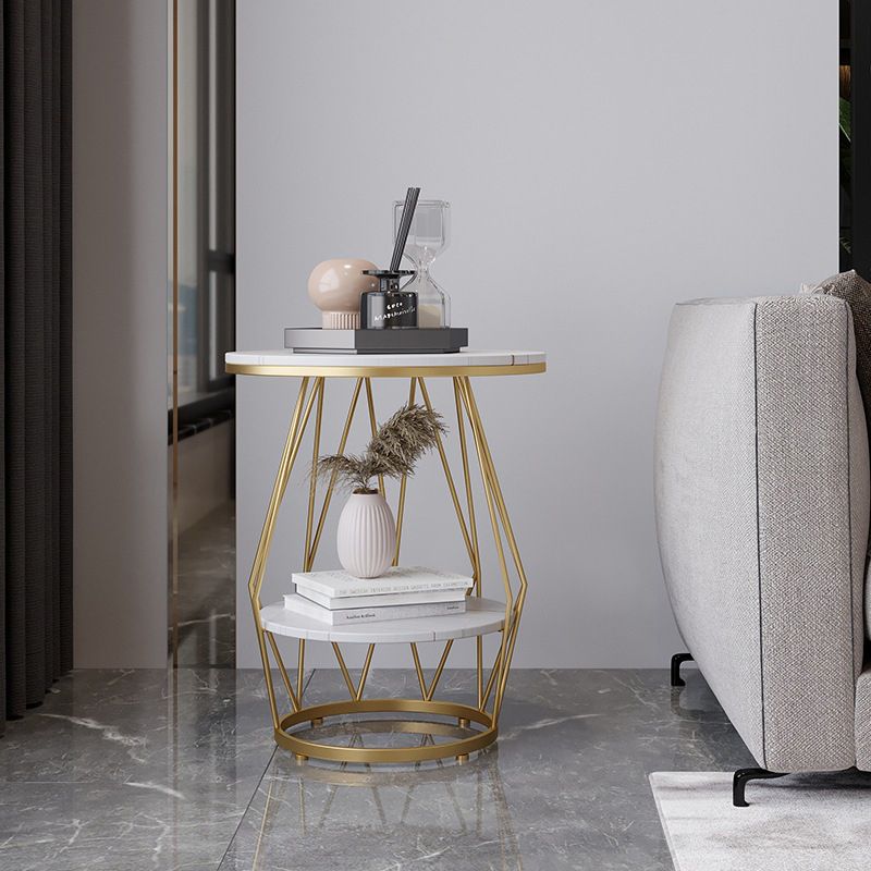 Contemporary Faux Marble Accent Table Nightstand 23.6" Tall Bed Nightstand with 2 Shelves Clearhalo 'Bedroom Furniture' 'furn' 'furn_night_stand' 'Furniture' 'night_stand' 'Nightstands' 1200x1200_fe7306c9-5b5c-40c5-b045-4be9c9684b40