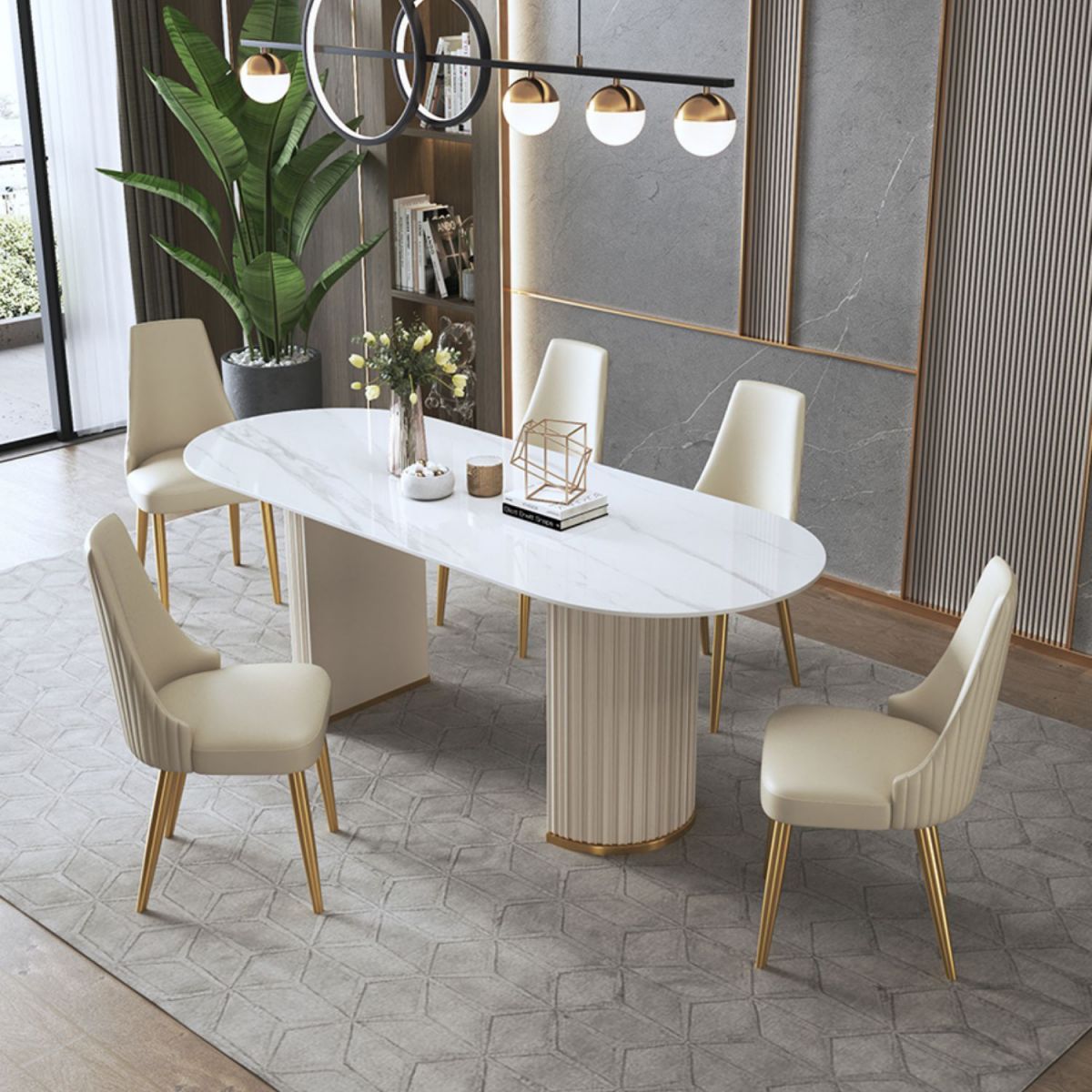 Glam Sintered Stone White Dining Table Oval Standard Dining Table for Kitchen Clearhalo ' dining_table' 'Dining Tables & Seating' 'Dining Tables' 'furn' 'furn_dining_table' 'Furniture' 'furniture_dining_table' 'Kitchen & Dining Furniture' 'kitchen&dining_furn' 'kitchen' 'kitchen_dining_table' 1200x1200_fe738f93-7f8a-4374-86cd-bedef79e43d1