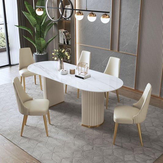 Glam Sintered Stone White Dining Table Oval Standard Dining Table for Kitchen