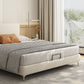 Letto standard in legno e imbottito con letto a pannello in testiera in beige