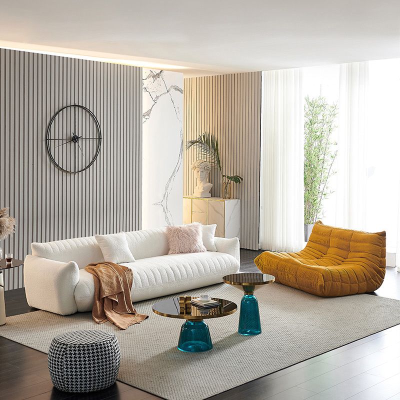 Modern 28.74" H Wool Recessed Arm Sofa in White for Living Room