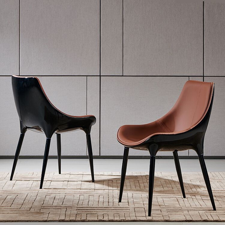 Glam Curved Dining Chair Faux Leather Dining Chairs with Black Legs Clearhalo 'Dining Chairs' 'Dining Tables & Seating' 'dining_chair' 'furn' 'furn_dining_chair' 'Furniture' 'Kitchen & Dining Furniture' 1200x1200_fe7ba4d8-8582-41f8-9d55-da43552f4875