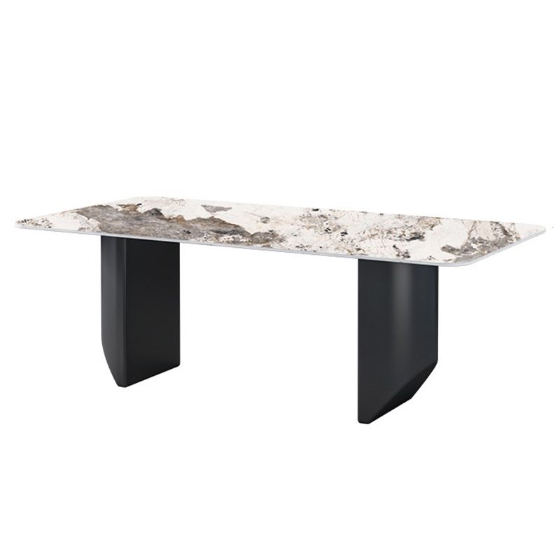 Rectangle Black Base Dining Site Table Modern Stone Double Pedestal Table Clearhalo 'Dining Tables & Seating' 'Dining Tables' 'dining_table' 'furn' 'furn_dining_table' 'Furniture' 'Kitchen & Dining Furniture' 1200x1200_fe821edc-1cd1-47c9-bfe3-52c68b7e2650