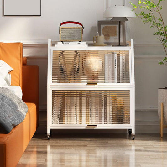 Cabinets Included Night Table Metal Black / White Nightstand with Glass Doors Clearhalo 'Bedroom Furniture' 'furn' 'furn_night_stand' 'Furniture' 'night_stand' 'Nightstands' 1200x1200_fe844e78-7e4c-419d-98d1-4095c95d4d1a